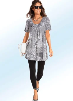 Damen Mona Kurzarm<Longshirt mit Faltenlegung in 3 Farben
