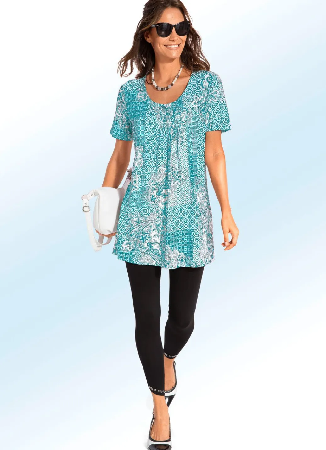 Damen Mona Kurzarm<Longshirt mit Faltenlegung in 3 Farben