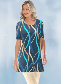 Damen Mona Kurzarm<Longshirt mit farbbrillantem Druck