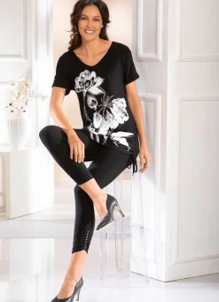 Discount Longshirt mit Kontrastdruck Damen Shirts Mit Strass|Kurzarm