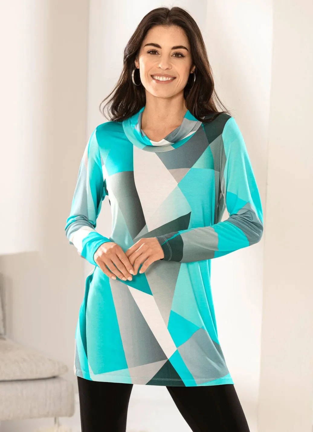 Sale Longshirt mit legerem Rollkragen Damen Longshirts