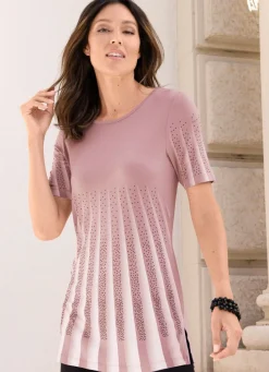 Damen Mona Kurzarm<Longshirt mit Plissee-Optik