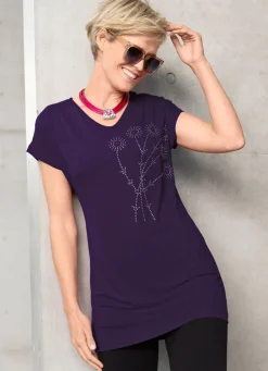 Best Longshirt mit Strasszier Damen Shirts Mit Strass|Kurzarm