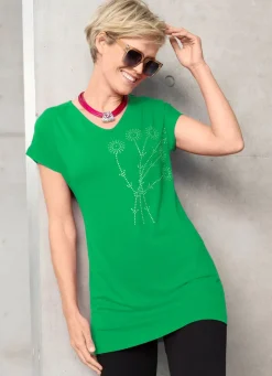 Best Longshirt mit Strasszier Damen Shirts Mit Strass|Kurzarm