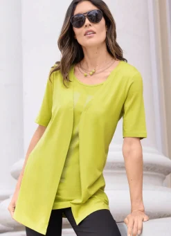 Best Longshirt mit Strasszier Damen Shirts Mit Strass|Kurzarm