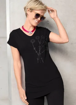 Discount Longshirt mit Strasszier Damen Shirts Mit Strass|Kurzarm