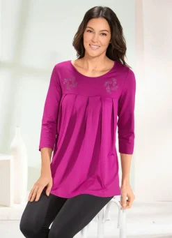 Longshirt mit ZierplÀttchen in 3 Farben Damen Langarm|Longshirts