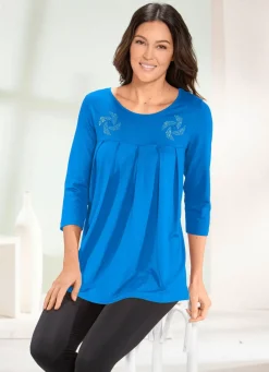Online Longshirt mit Zierplättchen in 3 Farben Damen Langarm|Longshirts