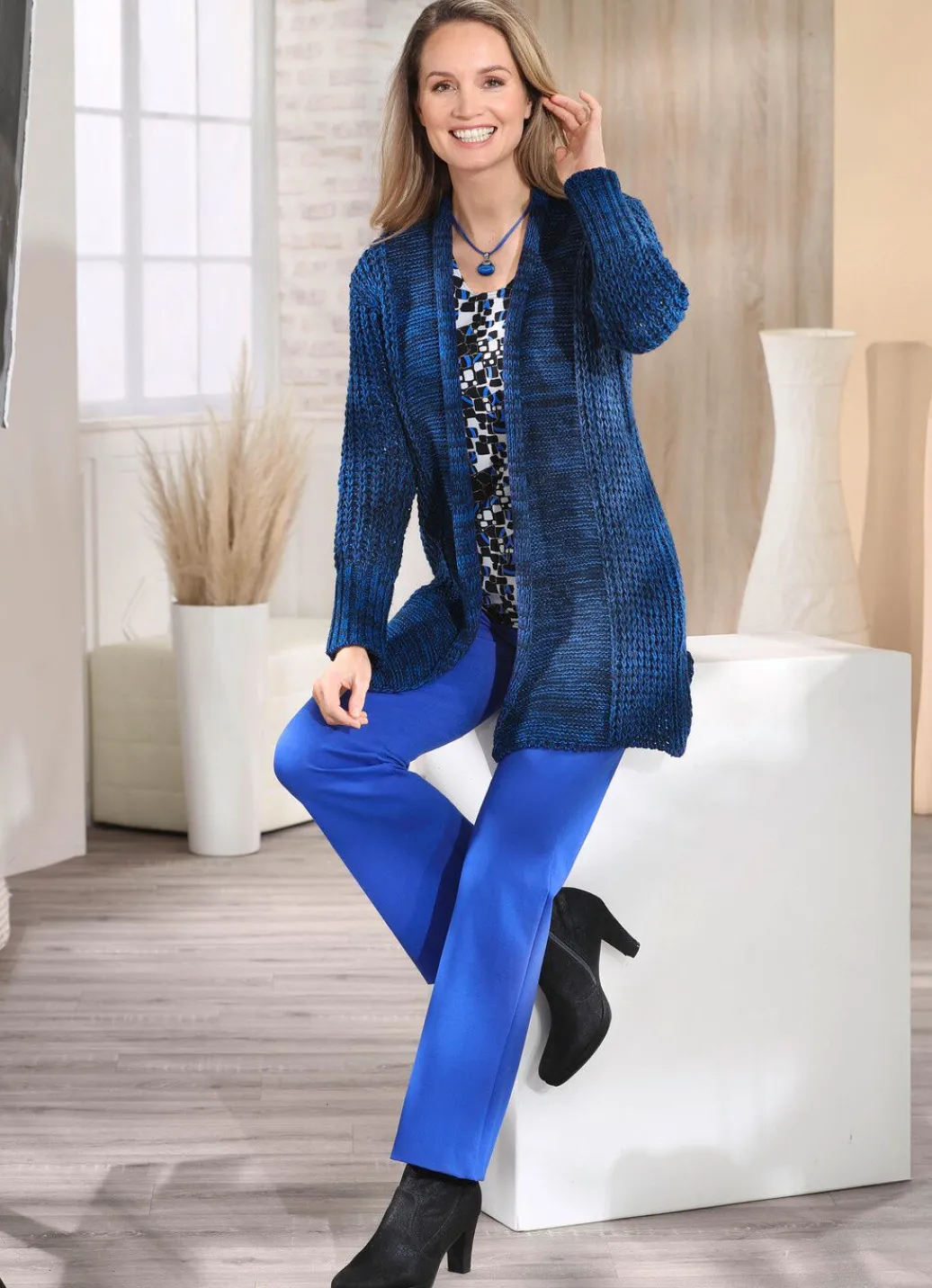 Online Long-Strickjacke aus Melangegarn Damen Strickjacken|Basics