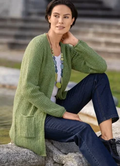 Online Long-Strickjacke in Perlfang Damen Strickjacken|Basics