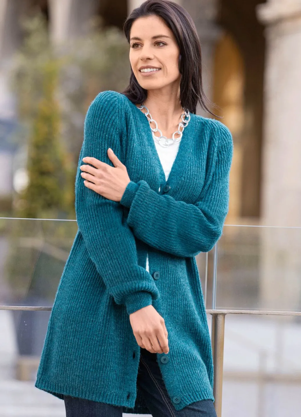 Discount Long-Strickjacke in Perlfang Damen Strickjacken|Basics
