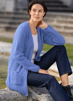 Online Long-Strickjacke in Perlfang Damen Strickjacken|Basics