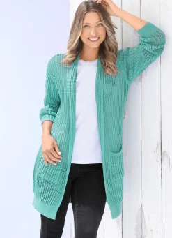 Hot Long-Strickjacke in streckender Streifenoptik Damen Strickjacken|Basics