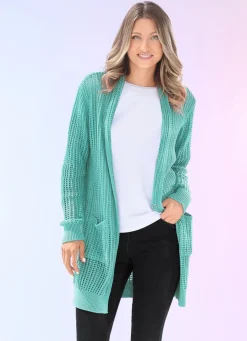 Hot Long-Strickjacke in streckender Streifenoptik Damen Strickjacken|Basics
