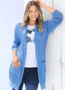 Hot Long-Strickjacke in streckender Streifenoptik Damen Strickjacken|Basics