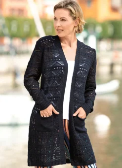 Hot Long-Strickjacke mit Ajourdessin Damen Strickjacken|Basics