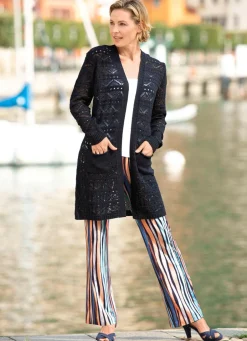Hot Long-Strickjacke mit Ajourdessin Damen Strickjacken|Basics