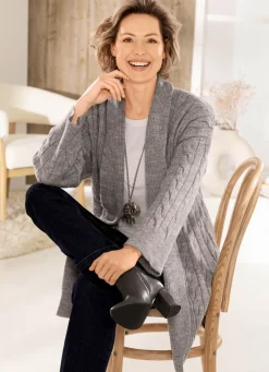 Outlet Long-Strickjacke mit Zopfmuster Damen Strickjacken|Basics