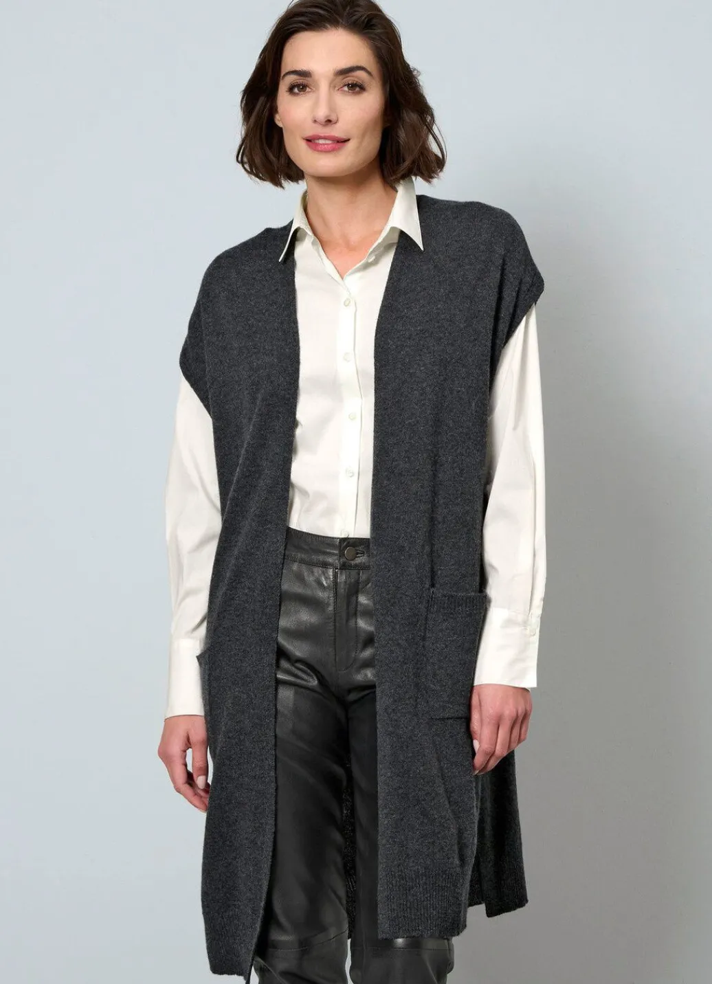 Long-Strickweste aus Kaschmir Damen Strickwesten|Basics