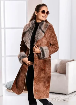 Damen Mona Wintermäntel|Winterjacken<Mantel aus Velourleder-Imitat in Antik-Optik