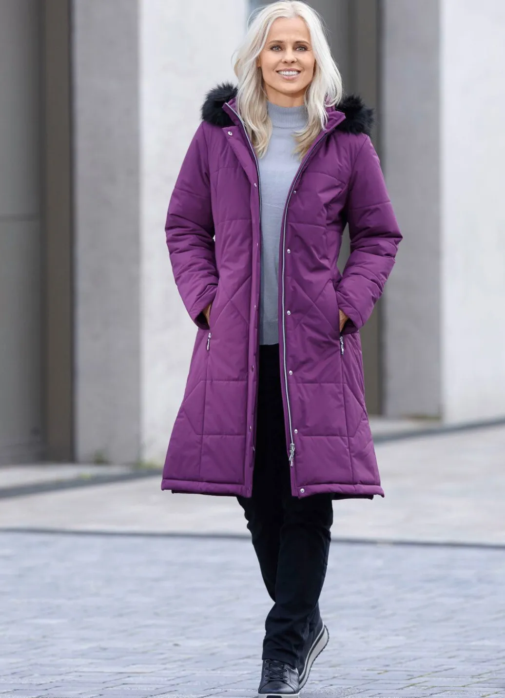 Damen Mona Wintermäntel<Mantel mit Reißverschluss an den Seitenschlitzen