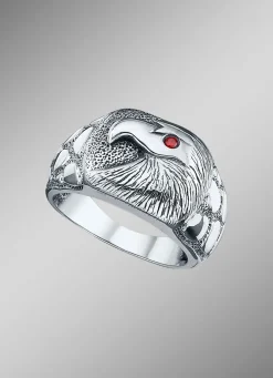 Clearance Massiver Herrenring mit Adler und echt Granat Herren Ringe