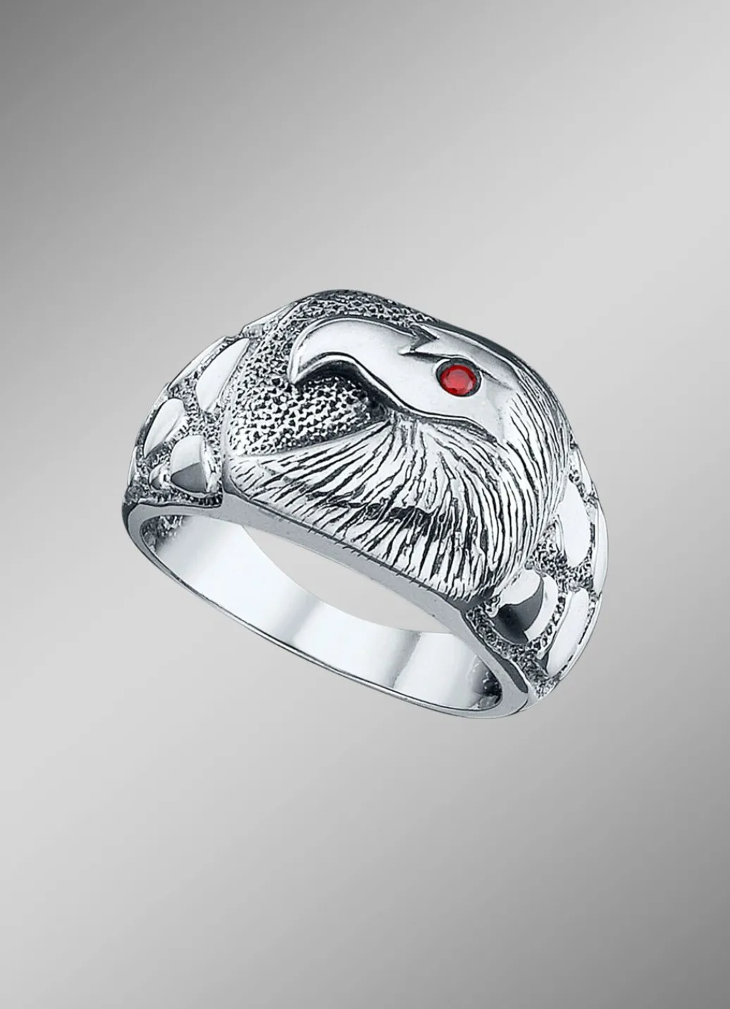 Clearance Massiver Herrenring mit Adler und echt Granat Herren Ringe