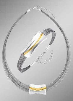 Clearance Moderne Garnitur in Bicolor aus Silber 925/- fein und Stahl Damen Halsketten|Armbänder