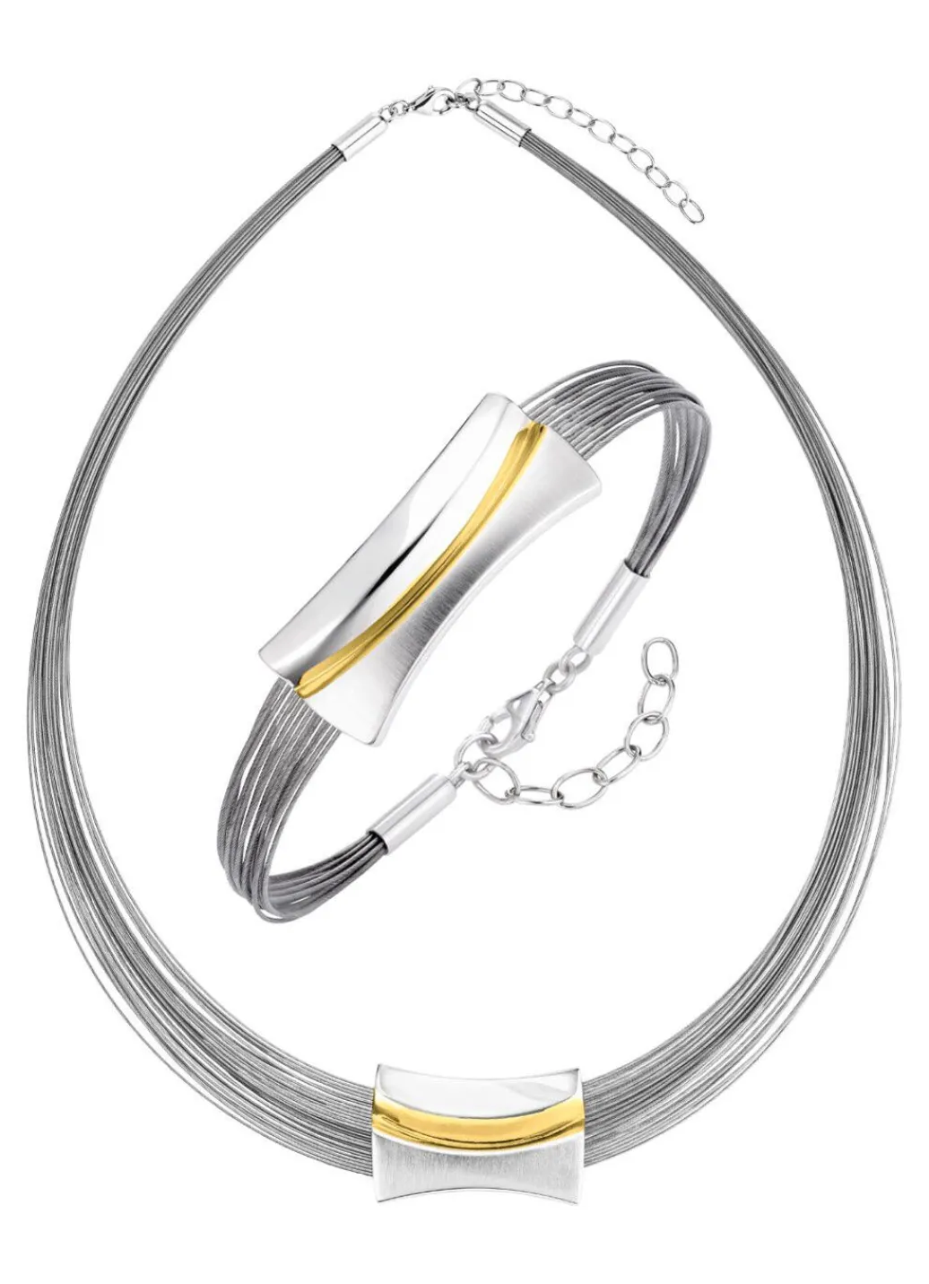 Clearance Moderne Garnitur in Bicolor aus Silber 925/- fein und Stahl Damen Halsketten|Armbänder