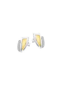 Clearance Moderne Ohrstecker in Bicolor mit Zirkonia Damen Ohrschmuck