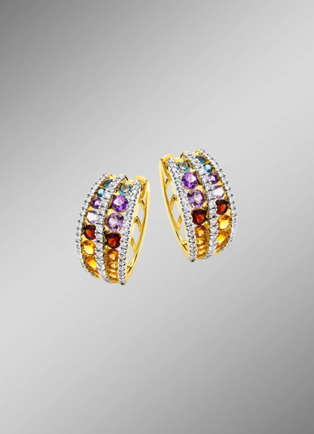 Damen Mona Ohrschmuck<Multicolor Klappcreolen mit Edelsteine und Brillanten