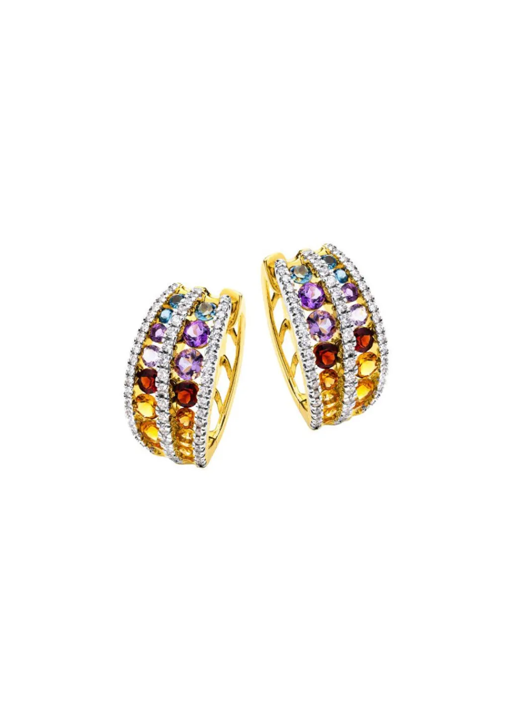 Damen Mona Ohrschmuck<Multicolor Klappcreolen mit Edelsteine und Brillanten