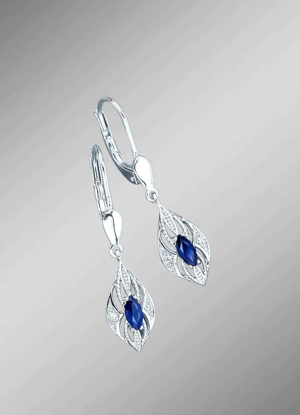 Outlet Ohrringe mit Brillanten und echten blauen Safiren Damen Ohrschmuck