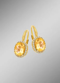 Best Ohrringe mit echt Citrin und synth. Zirkonia Damen Ohrschmuck
