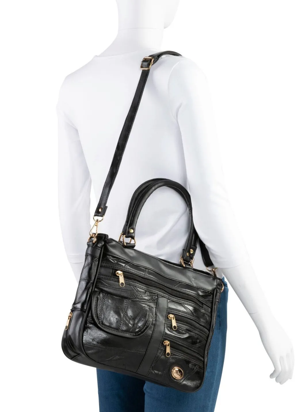 New Patchwork-Tasche mit abnehmbarem Umhängeriemen Handtaschen
