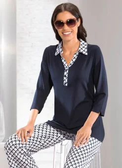 Damen Mona Kurzarm<Poloshirt in Knopfzierblende