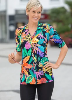 Damen Mona Kurzarm<Poloshirt mit durchgehender Zierknopfleiste