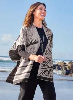Online Poncho mit edlem Jacquard-Dessin Damen Strickwesten