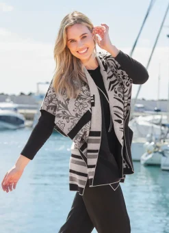 Online Poncho mit edlem Jacquard-Dessin Damen Strickwesten