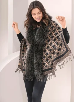 Damen Mona Übergangsjacken<Poncho mit trendstarkem Hahnentritt-Dessin