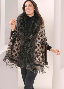 Damen Mona Übergangsjacken<Poncho mit trendstarkem Hahnentritt-Dessin
