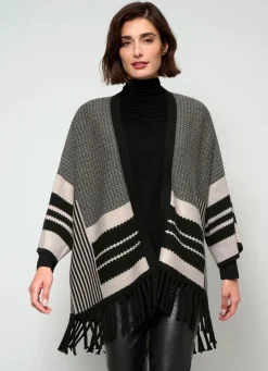 Clearance Poncho-Strickjacke in Jacquard-Dessin Damen Strickjacken