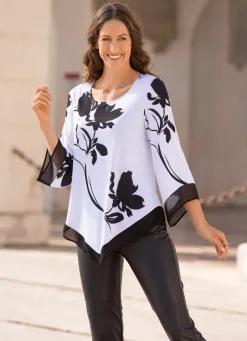 Damen Mona Tuniken<Poncho-Tunika mit Chiffon-Besatz