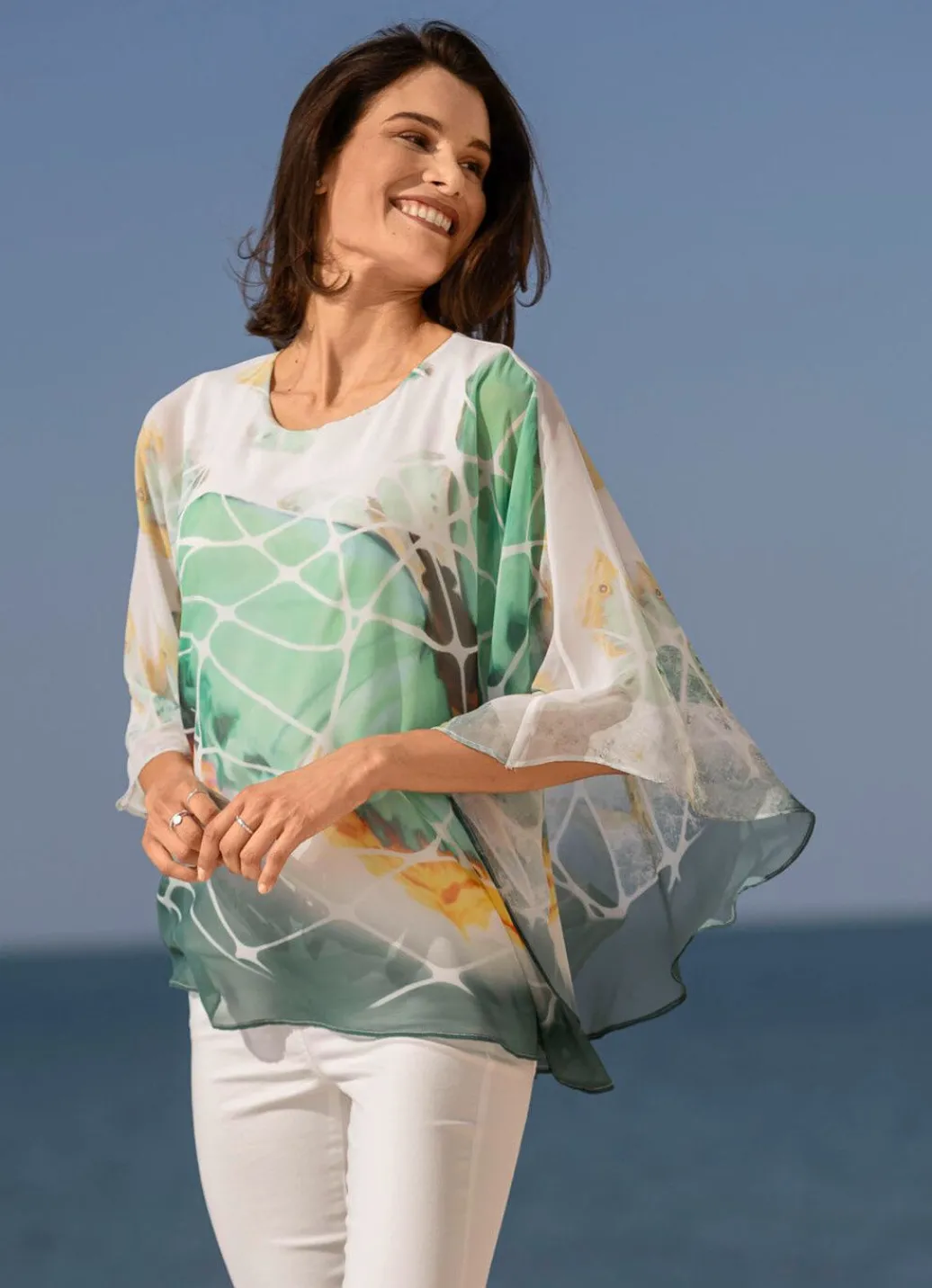 Damen Mona Tuniken<Poncho-Tunika mit eingearbeitetem Trägershirt