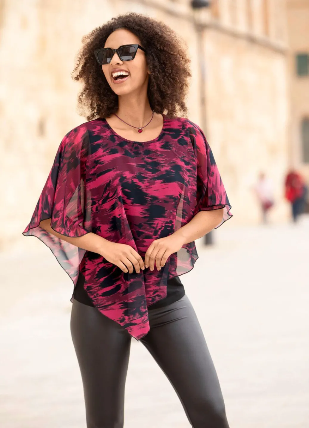 Damen Mona Tuniken<Poncho-Tunika mit eingearbeitetem Top