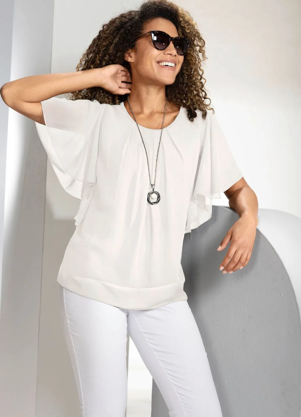 Damen Mona Tuniken|Basics<Poncho-Tunika mit Fledermausärmeln