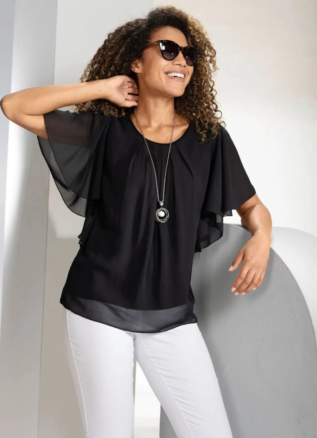 Damen Mona Tuniken|Basics<Poncho-Tunika mit Fledermausärmeln