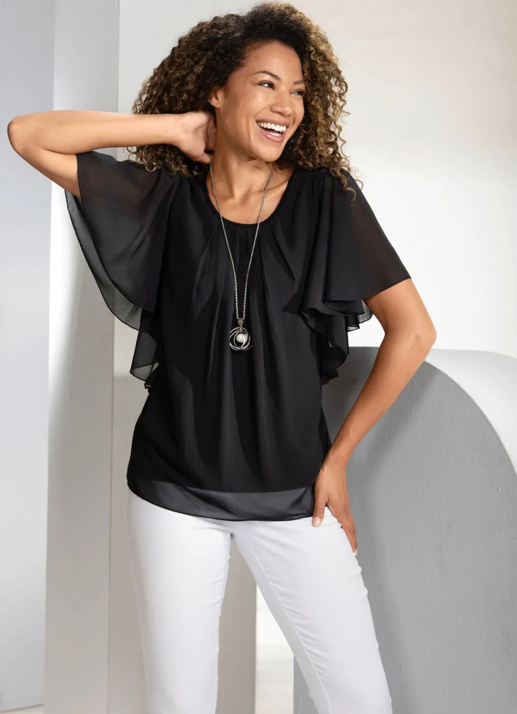Damen Mona Tuniken|Basics<Poncho-Tunika mit Fledermausärmeln