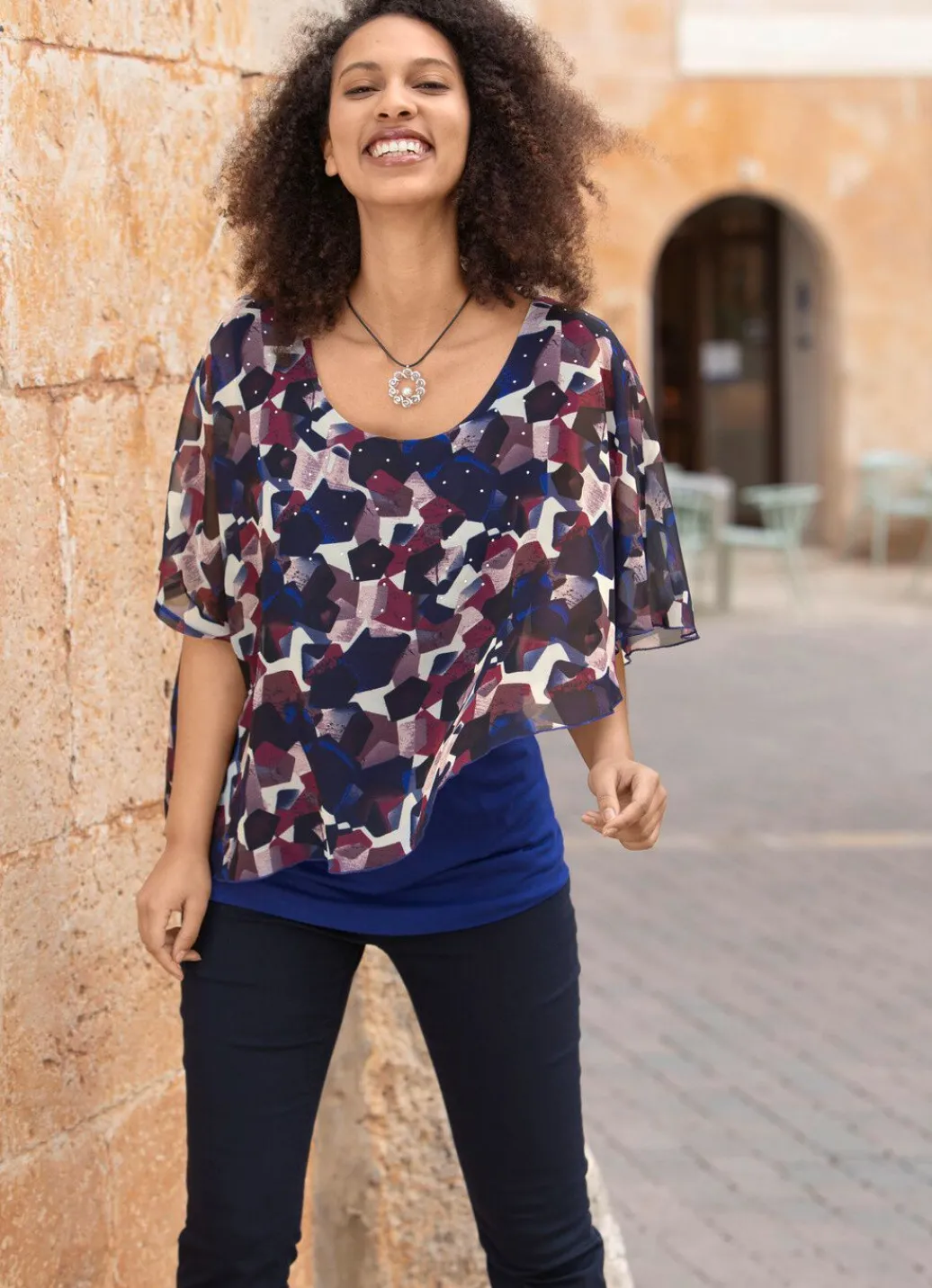 Damen Mona Tuniken<Poncho-Tunika mit tollem Druck