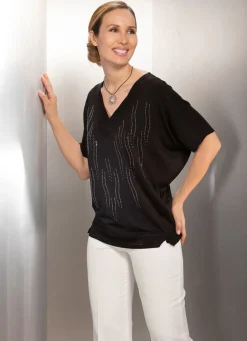 Damen Mona Basics|Abendmode<Poncho-Tunika mit Ziersteinen